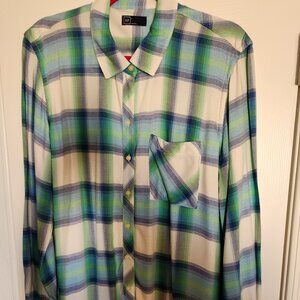 Gap Boyfriend blue and green plaid shirt, L, NWOT